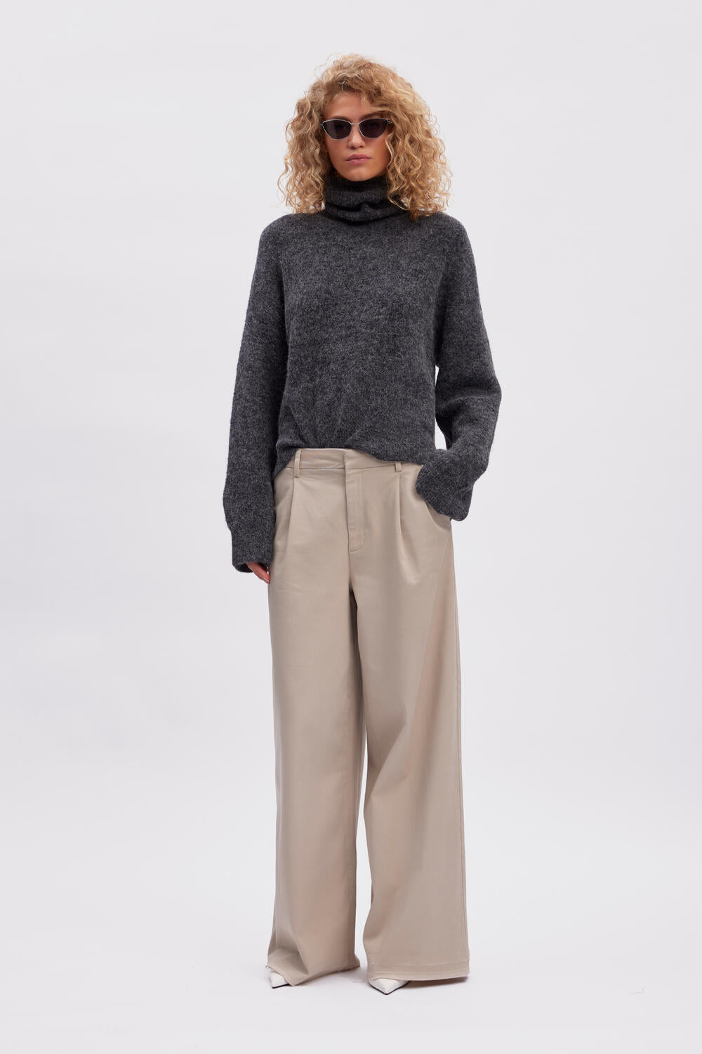 AlphaGZ rullekrave uldstriktrøje - Charcoal Melange